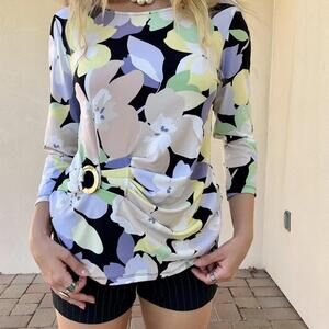 Calvin Klein floral top with pristine belt detail